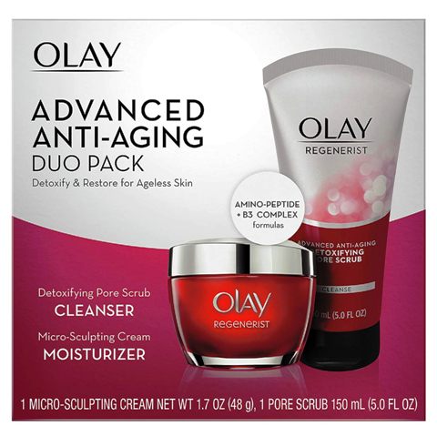 Olay Regenerist Advanced Anti-Aging Pore Scrub Cleanser (5.0 Oz) and Micro-Sculpting Face Moisturizer Cream (1.7 Oz) Skin Care Gift Set