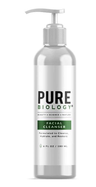 Pure Biology Facial Cleanser with Hyaluronic Acid, Gentle Anti Aging Face Wash Helps Minimize Pores, Calm Acne, Smooth Wrinkles & Brighten Complexion, Mens Face Wash for Women & All Skin Types, 6oz